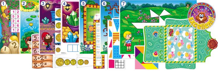 Kid colored alphabet, playful geometric letters, puzzles quests