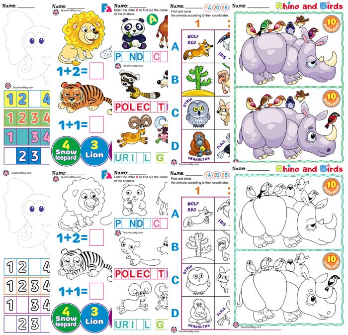 Wild Animals Charts and Worksheets